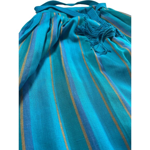 Vintage 80s Rafaella Midi Skirt Striped Blue Yellow Pintuck Pleats Granny Twee 8 - Picture 13 of 14